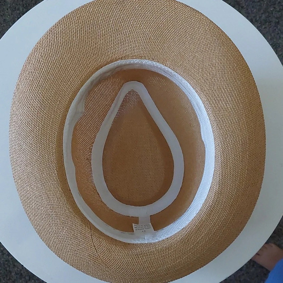 Woven paper Fedora hat Unisex tan Black accent O/S - Picture 4 of 5